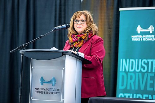 MIKAELA MACKENZIE / WINNIPEG FREE PRESS

Beverlie Stuart, interim president and CEO of MITT, speaks at an event marking the beginning of a project in collaboration with North Forge aiming to empower and encourage young women to get into the world of tech startups in Winnipeg on Tuesday, Feb. 28, 2023. For Marty Cash story.

Winnipeg Free Press 2023.