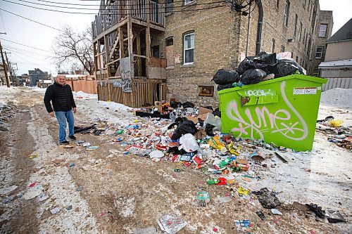 MIKE DEAL / WINNIPEG FREE PRESS
Irv Halprin owner of Peg City Pinball on William Avenue is fed up with the condition of the back alley to his business and the amount of garbage that sits for weeks before getting cleaned up.
See Chris Kitching story
230301 - Wednesday, March 01, 2023.