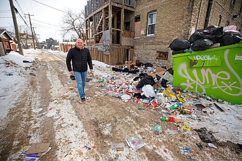 MIKE DEAL / WINNIPEG FREE PRESS
Irv Halprin owner of Peg City Pinball on William Avenue is fed up with the condition of the back alley to his business and the amount of garbage that sits for weeks before getting cleaned up.
See Chris Kitching story
230301 - Wednesday, March 01, 2023.