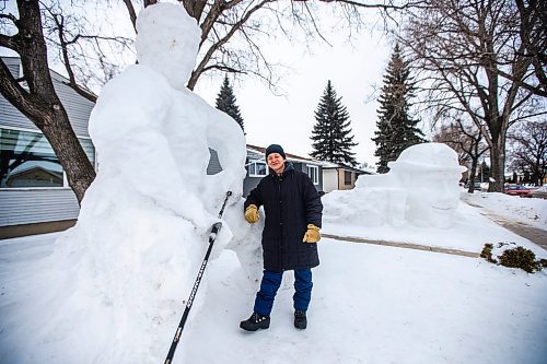 MIKAELA MACKENZIE / WINNIPEG FREE PRESS

Ed Sanchez, a newcomer from the Philippines, poses for a photo with his giant snow sculptures in his front yard in Winnipeg on Thursday, March 2, 2023. He has made snow sculptures every winter for the last three years, and credits his brother (an influential sculptor in the Philipines) and his a local snow sculpting competition as his inspirations. For Malak story.

Winnipeg Free Press 2023.