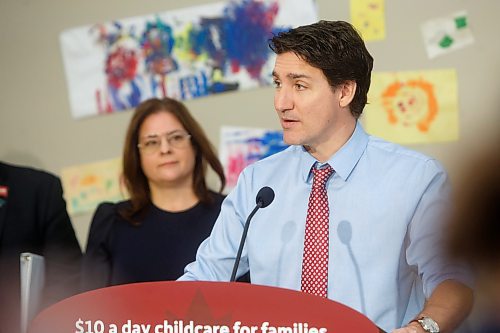 MIKE DEAL / WINNIPEG FREE PRESS
Prime Minister, Justin Trudeau, and the Premier of Manitoba, Heather Stefanson, today announced that Manitoba will achieve an average of $10-a-day regulated child care on April 2, 2023 &#x2013; three years ahead of the national target.
230303 - Friday, March 03, 2023.