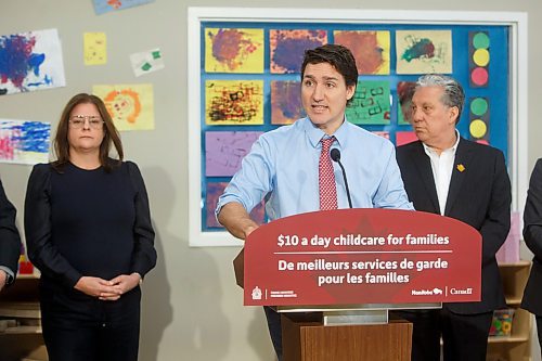 MIKE DEAL / WINNIPEG FREE PRESS
Prime Minister, Justin Trudeau, and the Premier of Manitoba, Heather Stefanson, today announced that Manitoba will achieve an average of $10-a-day regulated child care on April 2, 2023 &#x2013; three years ahead of the national target.
230303 - Friday, March 03, 2023.