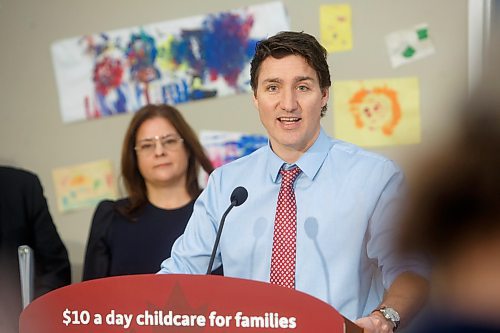 MIKE DEAL / WINNIPEG FREE PRESS
Prime Minister, Justin Trudeau, and the Premier of Manitoba, Heather Stefanson, today announced that Manitoba will achieve an average of $10-a-day regulated child care on April 2, 2023 &#x2013; three years ahead of the national target.
230303 - Friday, March 03, 2023.