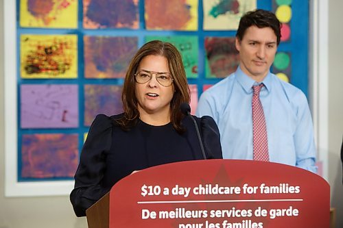 MIKE DEAL / WINNIPEG FREE PRESS
Prime Minister, Justin Trudeau, and the Premier of Manitoba, Heather Stefanson, today announced that Manitoba will achieve an average of $10-a-day regulated child care on April 2, 2023 &#x2013; three years ahead of the national target.
230303 - Friday, March 03, 2023.