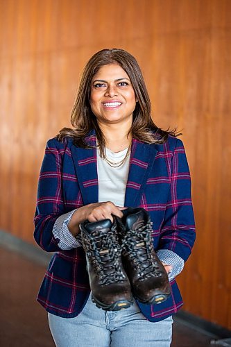 MIKAELA MACKENZIE / WINNIPEG FREE PRESS

The Shoe Project performer Sangeetha Nair poses for a photo with the shoes she&#x573; chosen at the Manitoba Museum auditorium  in Winnipeg on Friday, March 3, 2023. For &#x460;story.

Winnipeg Free Press 2023.