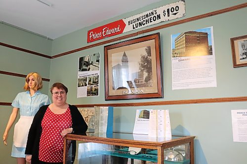 Daly House Museum curator Eileen Trott showcases remnants of Brandon's Prince Edward Hotel this past Saturday afternoon. These artifacts are part of Daly House's “Collected, Gifted & Saved! Sharing Local History" exhibit, which will be on display starting Saturday. (Kyle Darbyson/The Brandon Sun)