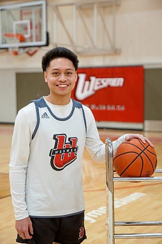 MIKE DEAL / WINNIPEG FREE PRESS
UofW Wesmen star guard Shawn Maranan before practice at Duckworth centre, Monday afternoon.
230306 - Monday, March 06, 2023.