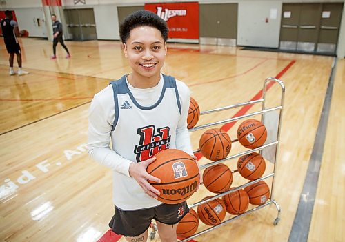 MIKE DEAL / WINNIPEG FREE PRESS
UofW Wesmen star guard Shawn Maranan before practice at Duckworth centre, Monday afternoon.
230306 - Monday, March 06, 2023.