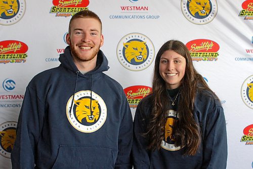Max Brook, left, and Hannah McCannell were named the Brandon University Bobcats athletes of the month of February on Tuesday. (Thomas Friesen/The Brandon Sun)