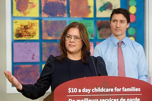 MIKE DEAL / WINNIPEG FREE PRESS
Prime Minister, Justin Trudeau, and the Premier of Manitoba, Heather Stefanson, today announced that Manitoba will achieve an average of $10-a-day regulated child care on April 2, 2023 &#x2013; three years ahead of the national target.
230303 - Friday, March 03, 2023.