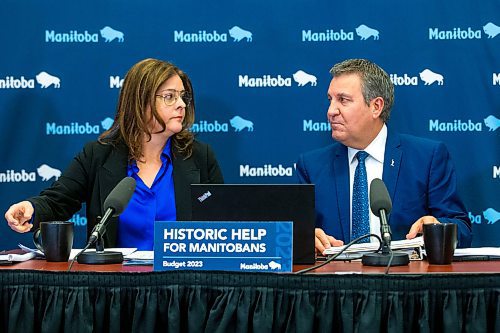 MIKAELA MACKENZIE / WINNIPEG FREE PRESS

Premier Heather Stefanson and finance minister Cliff Cullen announce the budget to media at the Manitoba Legislative Building in Winnipeg on Tuesday, March 7, 2023. For &#x2014; story.

Winnipeg Free Press 2023.