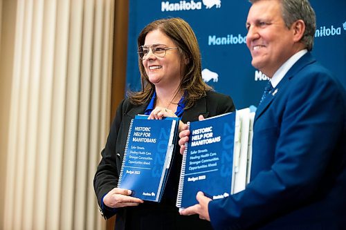 MIKAELA MACKENZIE / WINNIPEG FREE PRESS

Premier Heather Stefanson and finance minister Cliff Cullen announce the budget to media at the Manitoba Legislative Building in Winnipeg on Tuesday, March 7, 2023. For &#x2014; story.

Winnipeg Free Press 2023.