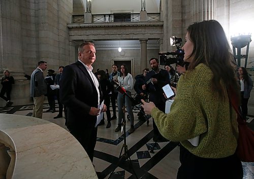 JOHN WOODS / WINNIPEG FREE PRESS
Kevin Rebeck, president of the Manitoba Federation of Labour, comments on the Manitoba Budget released today Monday, March 7, 2023 at the Manitoba Legislature. 

Re: ?
