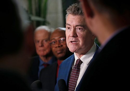 JOHN WOODS / WINNIPEG FREE PRESS
Dougald Lamont, Manitoba Liberal leader, comments on the Manitoba Budget released today Monday, March 7, 2023 at the Manitoba Legislature. 

Re: ?
