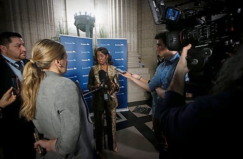 JOHN WOODS / WINNIPEG FREE PRESS
Manitoba Minister of Health Audrey Gordon comments on the Manitoba Budget released today Monday, March 7, 2023 at the Manitoba Legislature. 

Re: ?