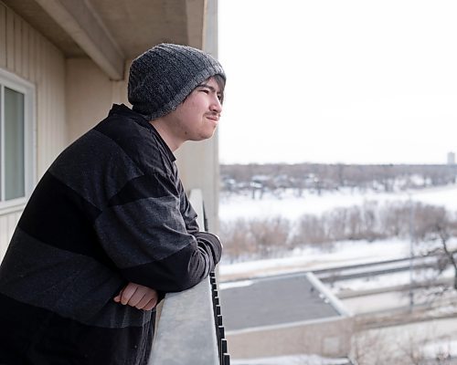 Mike Sudoma/Winnipeg Free Press
Musician Kerey Harper up on the 6th floor balcony of his apartment Tuesday afternoon
March 7, 2023 