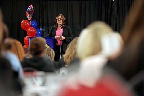 08032022
Manitoba Premier Heather Stefanson speaks to the crowd at the Brandon Chamber of Commerce Superwoman Conference 4.0 conference at the Keystone Centre on Wednesday. 
(Tim Smith/The Brandon Sun)