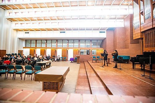 MIKAELA MACKENZIE / WINNIPEG FREE PRESS

Violinists Mini Jang (left) and Eun Shin Lee play in the Winnipeg Music Festival at Young United Church in Winnipeg on Friday, March 10, 2023. For &#x460;story.

Winnipeg Free Press 2023.