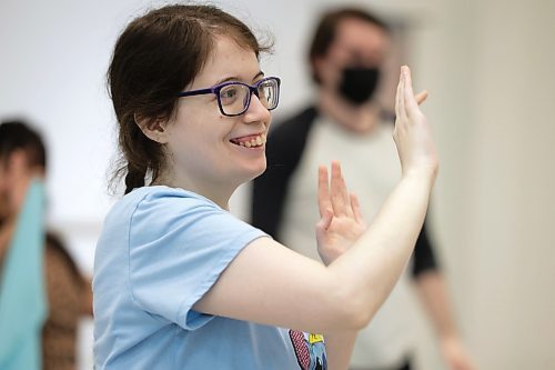 RUTH BONNEVILLE / WINNIPEG FREE PRESS
ENT - RWB ExplorAbility
Javan smiles as she moves her arms in RWB's ExplorAbility Class on Wednesday.
Subject: ExplorAbility class at the RWB. This program aims to make dance more accessible with classes tailored to those diagnosed with Parkinsonճ and neurodiverse adults. Will be dropping in on the latter class today to observe and interview students and Jacqui Ladwig, the instructor/co-ordinator.
See story by Eva Wasney
March 10th, 2023