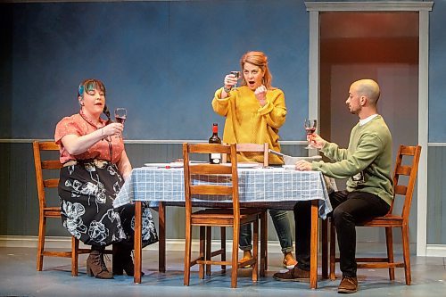MIKE DEAL / WINNIPEG FREE PRESS
Alissa Watson as Naomi (left), Rhea Akler as Elaine (centre) and Elio Zarrillo as Sholem (right).
Winnipeg Jewish Theatre (WJT) presents Narrow Bridge from March 11 to 19, with a preview on March 9. Narrow Bridge is the moving and engaging story of Sholem, who transitions genders while discovering Orthodox Judaism. The show will be performed at the Berney Theatre in the Asper Jewish Community Campus, 123 Doncaster Street. 
See Ben Waldman story
230308 - Wednesday, March 08, 2023.
