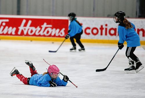 JOHN WOODS / WINNIPEG FREE PRESS
A young player fall at Girls Hockeyfest at Hockey For All Centre Sunday, March 12, 2023. 

Re: ?