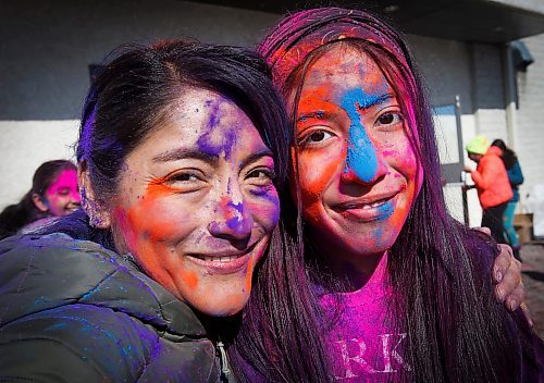 JOHN WOODS / WINNIPEG FREE PRESS
Amparo Borja and her daughter Emma celebrate at Holi festivities at the Hindu Temple on St Anne&#x2019;s Road Sunday, March 12, 2023. 

Re: ?