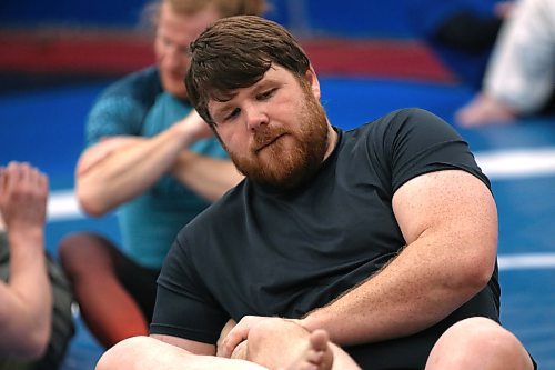 Steven Jones practises a hold during a recent Brazilian jiu-jitsu training session at WAMMA Brandon. (Perry Bergson/The Brandon Sun)
