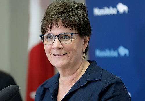 Janice Morley-Lecomte, minister of mental health and community wellness, makes a funding announcement for new addictions treatment services in rural Manitoba in Portage la Prairie on Tuesday. (Ruth Bonneville/Winnipeg Free Press) 