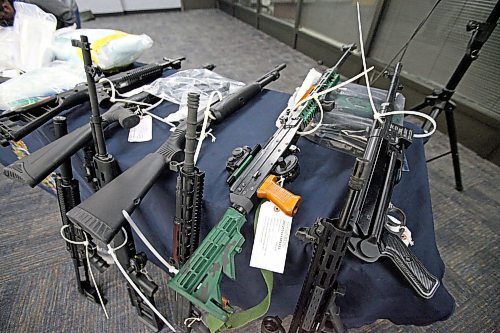 Firearms seized as part of a large-scale drug trafficking investigation by Manitoba RCMP on March 14. ERIK PINDERA/WINNIPEG FREE PRESS