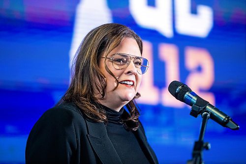 MIKAELA MACKENZIE / WINNIPEG FREE PRESS

Premier Heather Stefanson speaks at a press conference announcing Grey Cup 2025 at IG Field in Winnipeg on Tuesday, March 14, 2023. For Jeff story.

Winnipeg Free Press 2023.