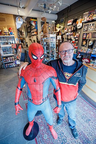 MIKE DEAL / WINNIPEG FREE PRESS
Les David, owner of Hollywood Toy & Poster Company in South Osborne, with a life-sized Spider-Man mannequin. The shop stocks highly collectible pop-culture memorabilia, long a passion of David’s.