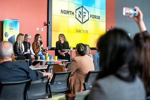 MIKAELA MACKENZIE / WINNIPEG FREE PRESS

Brooke Harley, CEO and founder of ClassRebel (left), Robert Ranson, president of Win-Shield Medical Devices, Marlise Hunter, director of platform at Tall Grass Ventures, and Joelle Foster, North Forge Technology Exchange CEO, speak on a panel at North Forge's Venture Capital Day in Winnipeg on Wednesday, March 15, 2023. For Gabby story.

Winnipeg Free Press 2023.