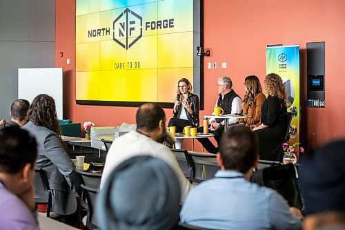 MIKAELA MACKENZIE / WINNIPEG FREE PRESS

Brooke Harley, CEO and founder of ClassRebel (left), Robert Ranson, president of Win-Shield Medical Devices, Marlise Hunter, director of platform at Tall Grass Ventures, and Joelle Foster, North Forge Technology Exchange CEO, speak on a panel at North Forge's Venture Capital Day in Winnipeg on Wednesday, March 15, 2023. For Gabby story.

Winnipeg Free Press 2023.