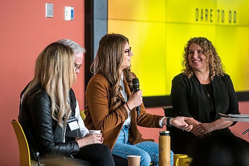 MIKAELA MACKENZIE / WINNIPEG FREE PRESS

Brooke Harley, CEO and founder of ClassRebel (left), Robert Ranson, president of Win-Shield Medical Devices, Marlise Hunter, director of platform at Tall Grass Ventures, and Joelle Foster, North Forge Technology Exchange CEO, speak on a panel at North Forge's Venture Capital Day in Winnipeg on Wednesday, March 15, 2023. For Gabby story.

Winnipeg Free Press 2023.