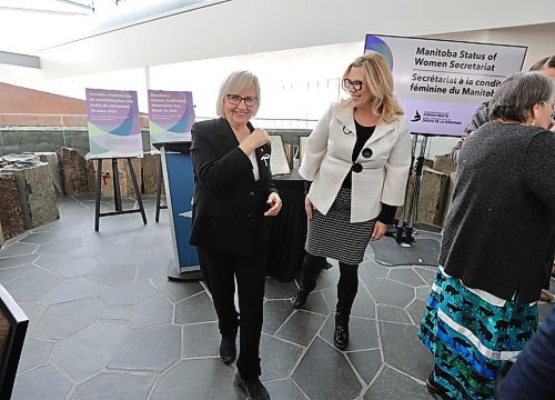 RUTH BONNEVILLE / WINNIPEG FREE PRESS 

Local. Standup - Manitoba Human Trafficking Awareness Day at CMHR

Photo of Joy Smith, founder of The Joy Smith Foundation and Rochelle Squires, Minister of Families, after funding announcement Thursday.  &#x2028;
The Manitoba Human Trafficking Awareness Day event, presented by the Manitoba Status of Women Secretariat in partnership with the Joy Smith Foundation and the Canadian Museum for Human Rights,.took place in the Garden of Contemplation, at the Canadian Museum for Human Rights Thursday.

Rochelle Squires, Minister of Families, announced new funding forVelma's House, Ka Ni Kanichihk, a 24/7 Safe Space, to Executive Director, Dodie Jordan.  

 
March 16th, 2023

