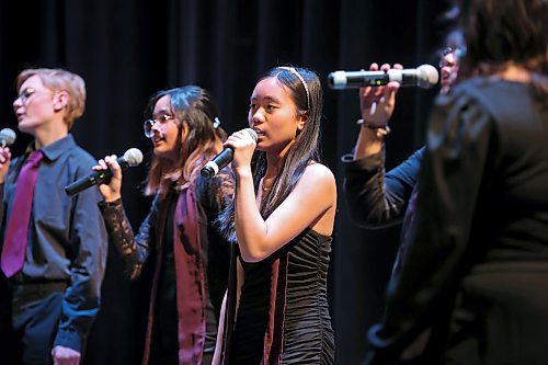 The Leila North Vocal Jazz group from École Leila North Community School performs during the Brandon University Jazz Festival at the Western Manitoba Centennial Auditorium on Friday. The three day festival, the first since 2019 due to the COVID-19 pandemic, brought in school bands from across the province for performances and workshops throughout the WMCA and Brandon University. The festival wraps up today. (Tim Smith/The Brandon Sun)