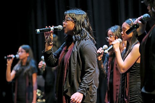 The Leila North Vocal Jazz group from École Leila North Community School performs during the Brandon University Jazz Festival at the Western Manitoba Centennial Auditorium on Friday. The three day festival, the first since 2019 due to the COVID-19 pandemic, brought in school bands from across the province for performances and workshops throughout the WMCA and Brandon University. The festival wraps up today. (Tim Smith/The Brandon Sun)
