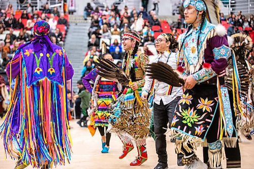 MIKAELA MACKENZIE / WINNIPEG FREE PRESS

Dancers at the U of W graduation Pow Wow at the Duckworth Centre in Winnipeg on Saturday, March 18, 2023. For Tyler story.

Winnipeg Free Press 2023.