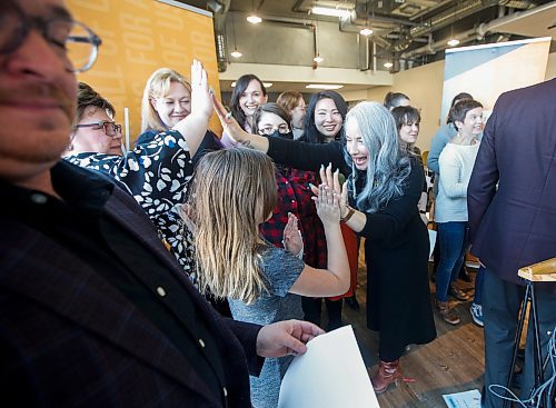 JOHN WOODS / WINNIPEG FREE PRESS
NDP MLA Nahanni Fontaine high-fives supporters after announcing that if the NDP are voted in during the October elections there will be free birth control for all. 

Re: kitching