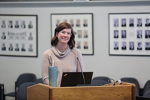 Western Manitoba Regional Library director of library services Erika Martin outlines the organization's 2023 budget request at a special meeting of Brandon City Council on Monday evening. (Colin Slark/The Brandon Sun)