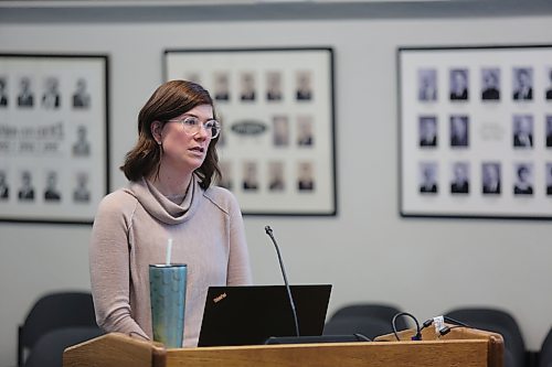 Western Manitoba Regional Library director of library services Erika Martin outlines the organization's 2023 budget request at a special meeting of Brandon City Council on Monday evening. (Colin Slark/The Brandon Sun)