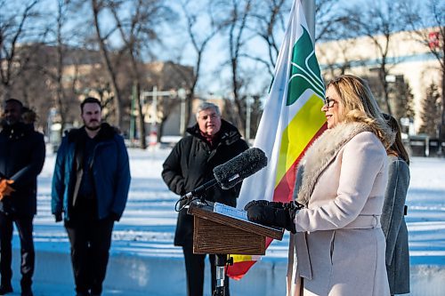 MIKAELA MACKENZIE / WINNIPEG FREE PRESS

Families minister Rochelle Squires speaks before a flag-raising on International Day of La Francophonie in Winnipeg on Monday, March 20, 2023. Standup.

Winnipeg Free Press 2023.