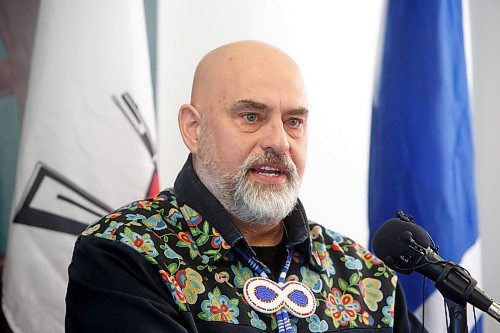 MIKE DEAL / WINNIPEG FREE PRESS
MMF Minister of Housing, Will Goodon, speaks during the opening of Fre Maachi at 670 Main Street.
The Manitoba M&#xe9;tis Federation (MMF), the National Government of the Red River M&#xe9;tis announce the opening of Fre Maachi &quot;New Beginnings&quot; at 670 Main Street, a 20-unit transitional Housing First program to assist in the fight to ending homelessness in Winnipeg. 
230320 - Monday, March 20, 2023.