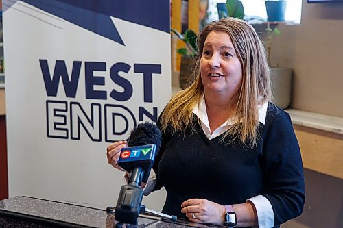 MIKE DEAL / WINNIPEG FREE PRESS
City Councillor, Cindy Gilroy, during the launch of the West End BIZ's new transit board project; a digital bus arrival board (computer monitor) which will be installed at various venues and businesses in the West End. 
See Erik Pindera story
230228 - Tuesday, February 28, 2023.