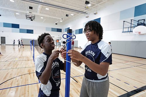 RUTH BONNEVILLE / WINNIPEG FREE PRESS 

LOCAL - New schools

Grade 7 students, Daniel Stanley (right) and Jaiden Blackwood set up badminton nets in the school gymnasium after announcement Friday. 

Manitoba Government officials make major announcement of 23 new schools opening including holding a ribbon cutting at newly opened,  Bison Run School, in Waverley West, Winnipeg, Friday. 

Officials in attendance:
Education and Early Childhood Learning Minister Wayne Ewasko,
Consumer Protection and Government Services Minister James Teitsma,
Labour and Immigration Minister Jon Reyes and Tim Johnson, board chair, Pembina Trails School Division.

See Carol's story

March 23rd, 2023
