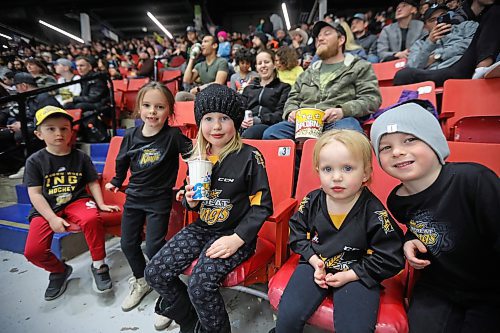 24032023
Young Brandon Wheat Kings fans get front row seats to the Wheaties final WHL home game of the season at Westoba Place on Friday evening.  (Tim Smith/The Brandon Sun)