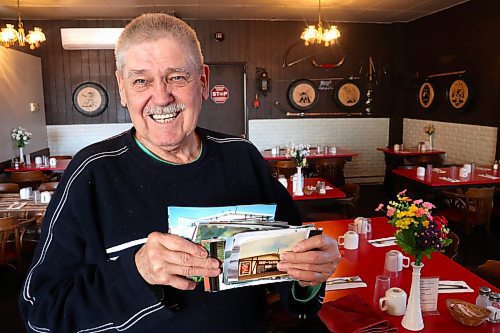 Brian Kilborn showcases some old photos of the Beef and Barrel Restaurant inside the business on Saturday afternoon in Brandon. Kilborn has been running the local restaurant since 1987 and announced in January that he is set to retire by the end of this month. (Kyle Darbyson/The Brandon Sun) 