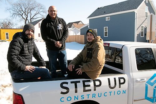 BROOK JONES / WINNIPEG FREE PRESSS
L-R: Inncer City Youth Alive general manager Andrew Braun and ICYA director of social enterprise Anthony Ho are with Step-Up program participant Charlie Schamakese Froste on a vacant lot at 469 Magnus Avenue in Winnipeg, Man., Saturday, March 25, 2023. Inner City Youth Alive through Step-Up Construction will be building a side-by-side duplex on the property as part of an affordable housing project. 