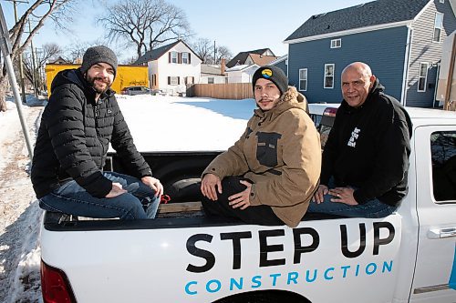 BROOK JONES / WINNIPEG FREE PRESSS
Inncer City Youth Alive general manager Andrew Braun (left) and ICYA director of social enterprise Anthony Ho (right) are with Step-Up program participant Charlie Schamakese Froste (middle) on a vacant lot at 469 Magnus Avenue in Winnipeg, Man., Saturday, March 25, 2023. Inner City Youth Alive through Step-Up Construction will be building a side-by-side duplex on the property as part of an affordable housing project. 