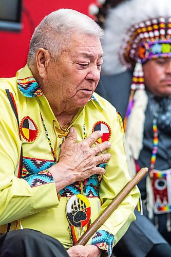 MIKAELA MACKENZIE / WINNIPEG FREE PRESS

Pipe carrier L. Floyd Sutherland shares his personal experiences of traditional healing after a pipe ceremony for the new SCO Traditional Healers Program launch in Winnipeg on Monday, March 27, 2023. Standup.

Winnipeg Free Press 2023.